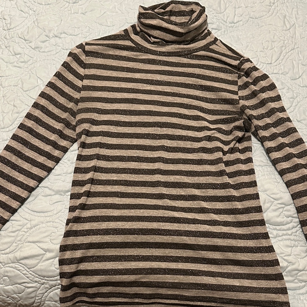 Striped Turtleneck Sweater - Brown and Black
